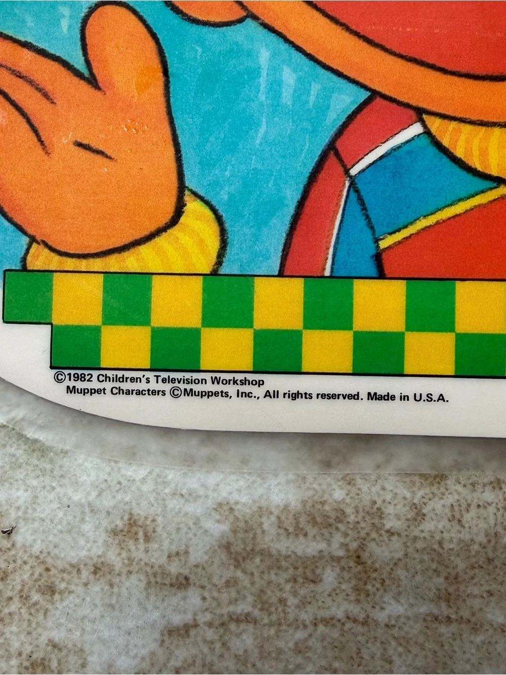 VTG Sesame Street Vinyl 2-side Placemat Big Bird Elmo Grouch Cookie Monster 80s